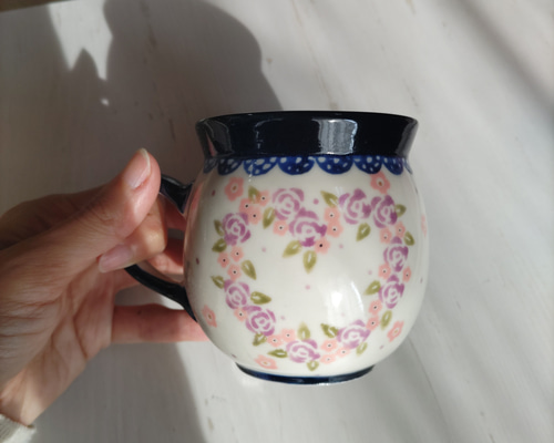 ポーリッシュポタリー/薔薇のハートブーケマグカップ（ポーリッシュ