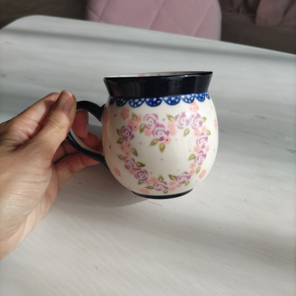 ポーリッシュポタリー/薔薇のハートブーケマグカップ（ポーリッシュマグ）／ポーランド伝統工芸／焼き物／陶磁器 5枚目の画像