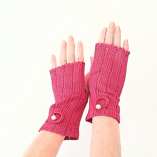 ショッキングピンク シルクの アームウォーマー 手袋・ミトン shi-ma