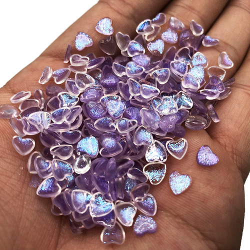 ネイルパーツ パーツ ハンドメイド 素材 ネイルパーツ ハート 6mm 紫 ラメ 500個 3D 立体 デコ レジン