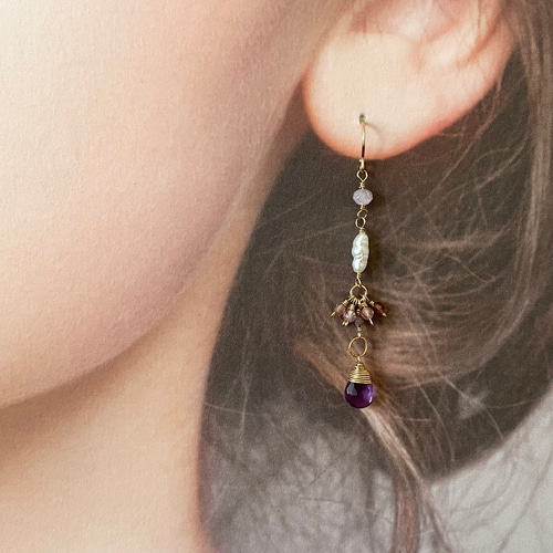 14kgf/天然石パープルアゲート♡とアメジスト・ハーキマーダイヤモンド