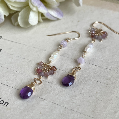 14kgf/天然石パープルアゲート♡とアメジスト・ハーキマーダイヤモンド