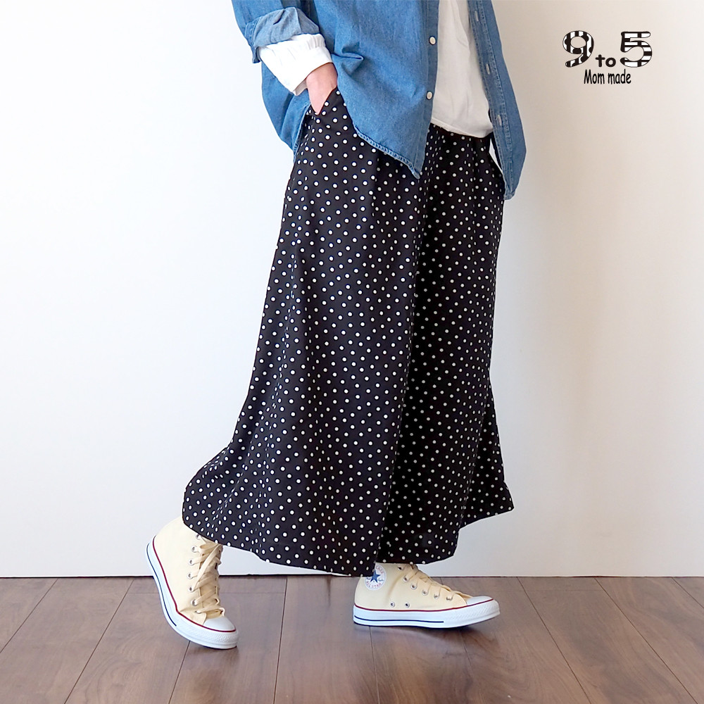 ワイドパンツ コットンレーヨン (ドット柄） キュロット・ワイド