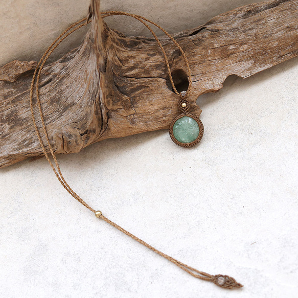 カービングアベンチュリン天然石マクラメネックレスmac369エスニックアジアンエキゾチックなアクセサリー 5枚目の画像