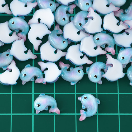 デコパーツ 海 イルカ 青 13mm 200個 カボション ネイル レジン