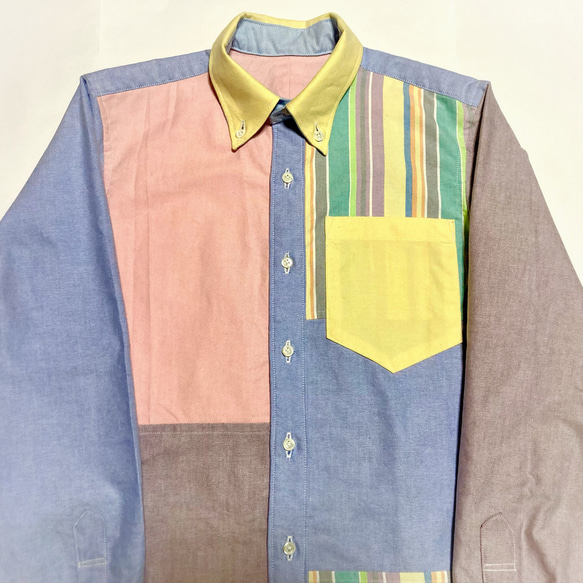 ★sale★メンズMサイズ☆カラフルパッチワーク☆オックスフォード☆ 4枚目の画像