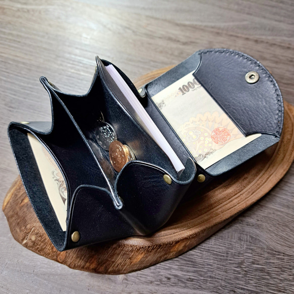 イタリアンレザーのミニ財布 アコーディオンウォレット ブラック