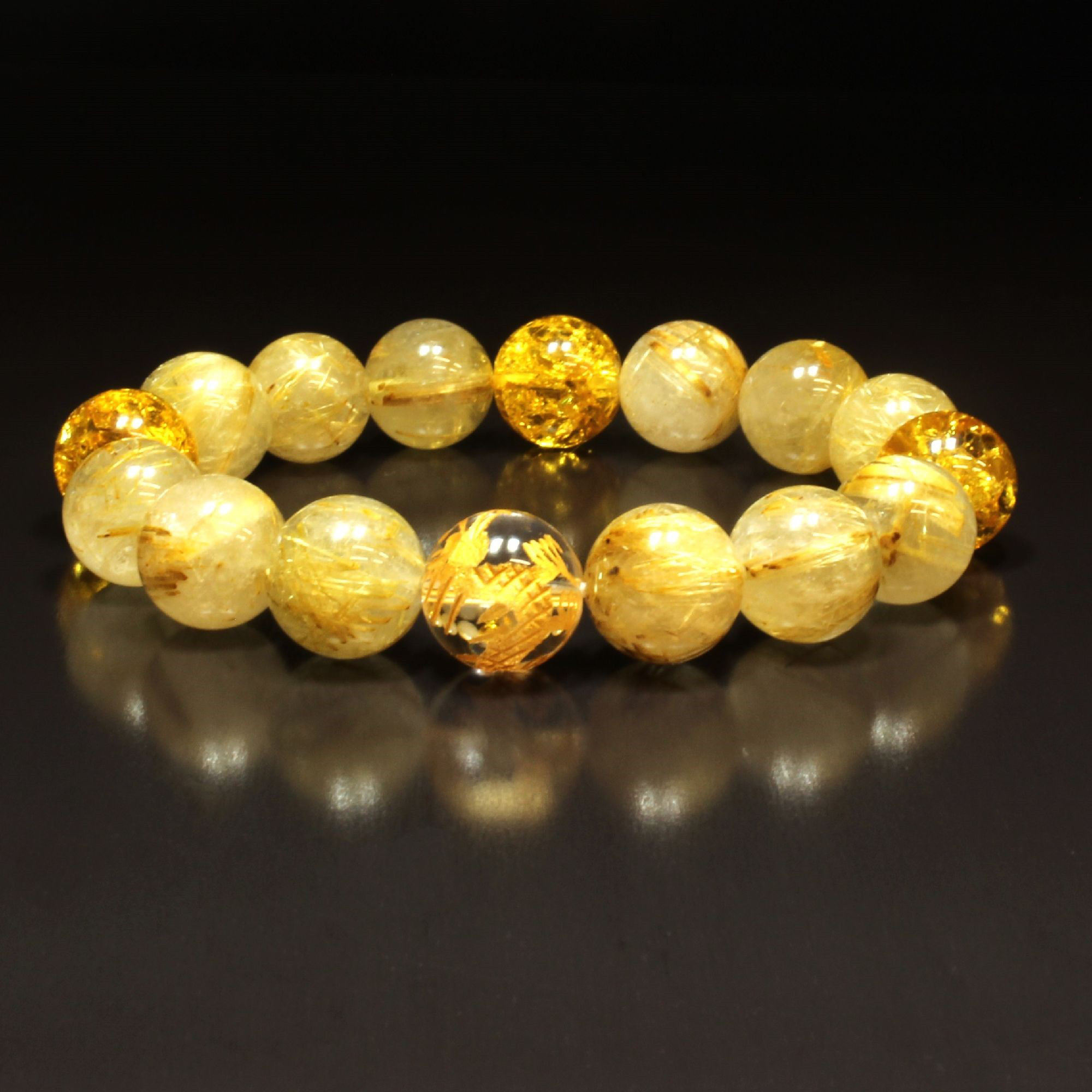 【商売繁盛をもたらす数珠】12ミリ 皇帝龍本水晶 タイチンルチル シトリンクラックブレスレット お守り ギフト 京海堂
