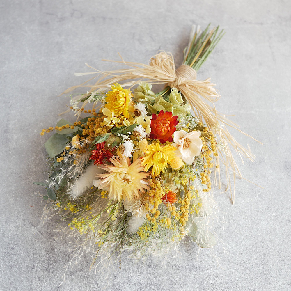 ミモザと紫陽花の縦長スワッグ☆ドライフラワースワッグ ミモザと紫陽花の縦長スワッグ☆スワッグガーランド☆ドライ