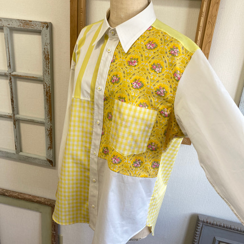 セール価格☆男女兼用☆継ぎ接ぎ❤️コットン素材ストライプ花チェック