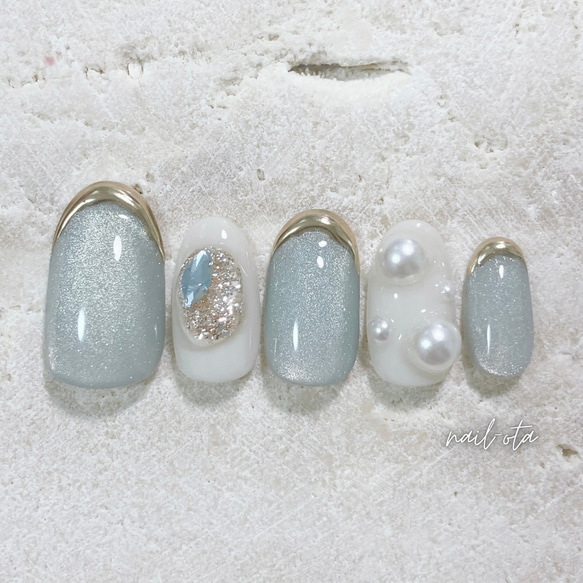 ネイルチップ　オーダー　受付！　 水色　マグネット　キラキラネイル サイズオーダー】 きらきらマグネットネイル ニュアンスネイル