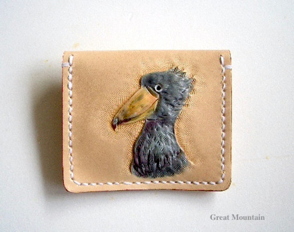 ハシビロコウ 革 コインケース 鳥 レザー 動物園 プレゼント インコグッズ 鳥グッズ 2枚目の画像