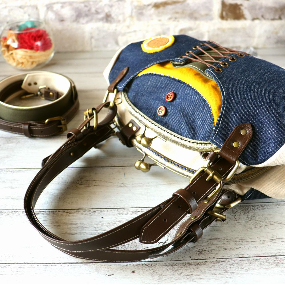 カンガルー6WAYがま口　選べる2サイズ【モノの音mononone】デニム×国産帆布/受注製作/