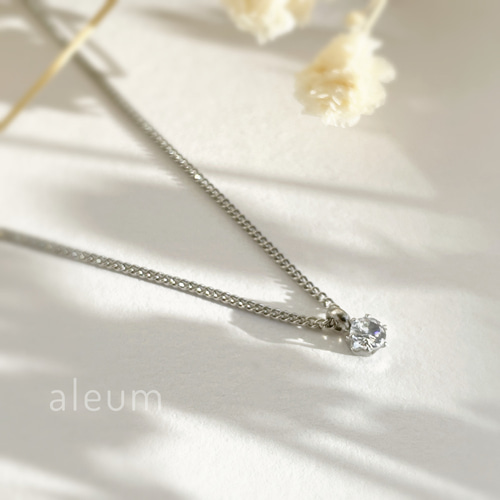 2点セット 1粒ダイヤ風 3mmジルコニア ネックレス&ピアス 喜平