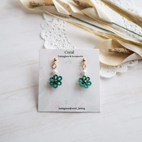 19色から選べる】推し活に！レース編みのお花と一粒パール ピアス