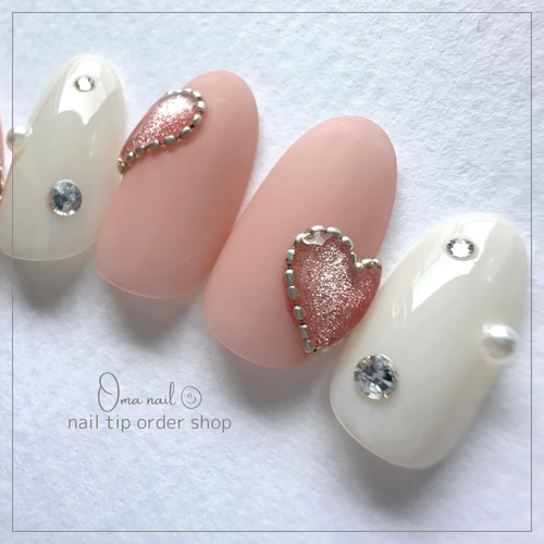 ネイルチップオーダー】ガーリーネイル ハートネイル 韓国ネイル
