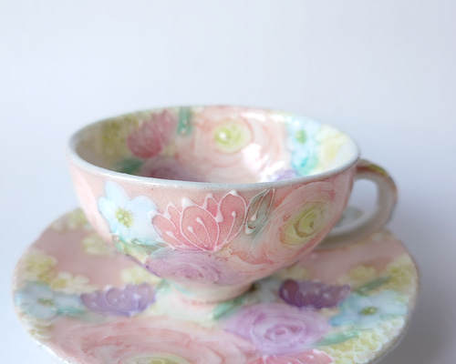 ゆずりは工房　カップ＆ソーサー　青彩ローズ　薔薇　花柄　陶器　瀬戸焼 34fe24e9a93797be14091d40d820d4