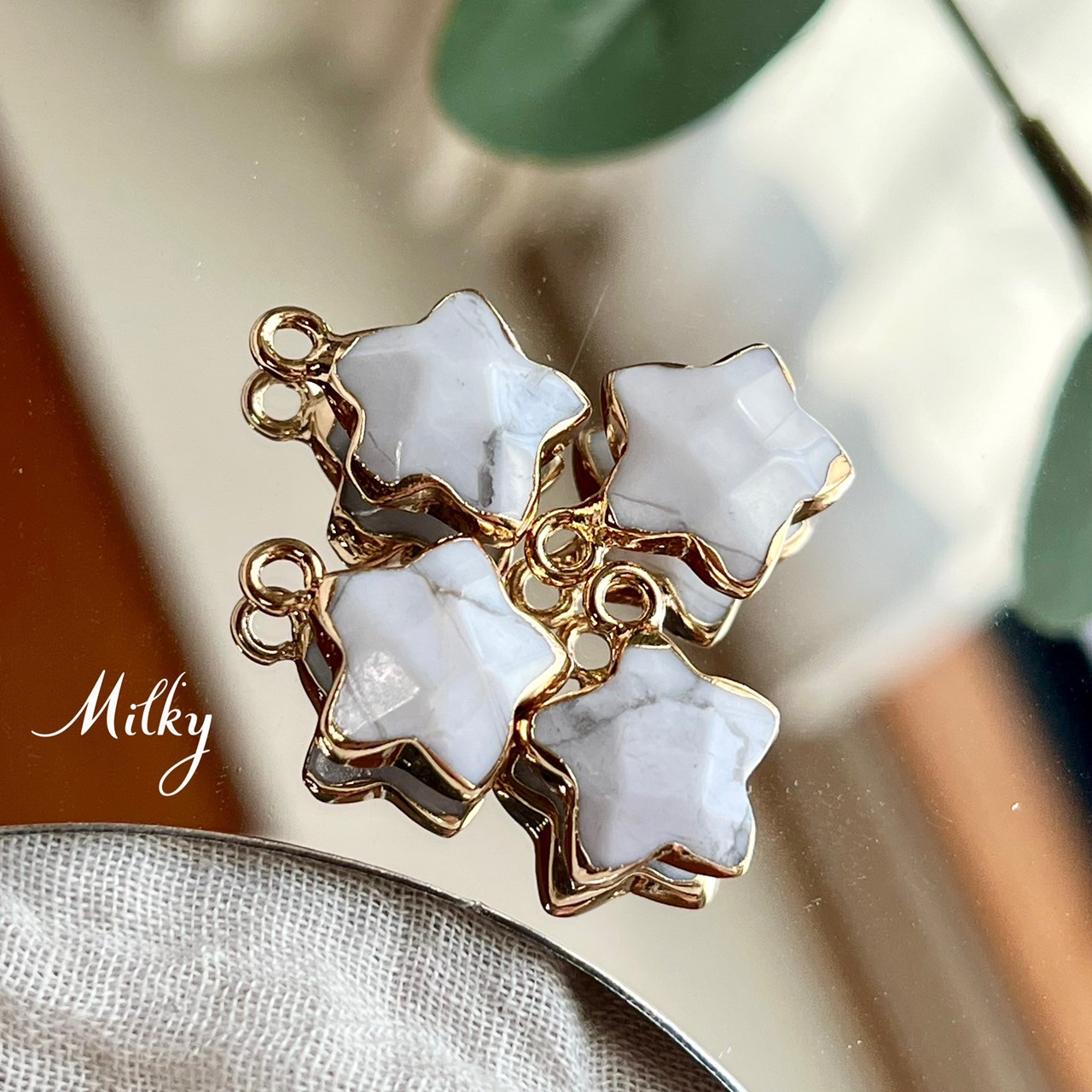 天然石チャームセット♡(1) ハウライト 天然石 スター 星 チャーム 1点 ホワイト 白