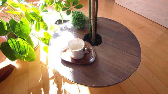プランターテーブル 植木鉢 サイドテーブル 46 アカマツ ラウンド ナチュラル 4枚目の画像