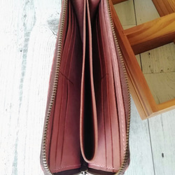 本革 L字ファスナー長財布（クロコ型押しピンク） レザーウォレット　スリム 4枚目の画像