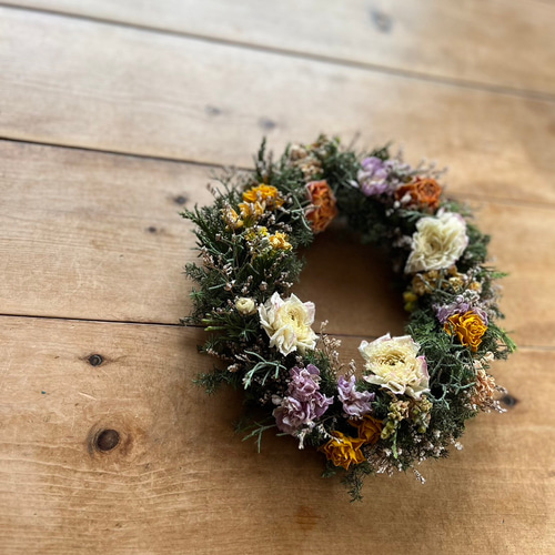 ラナンキュラス. バラ. ストック♬ 春のリース ~ビタミンカラー リース  