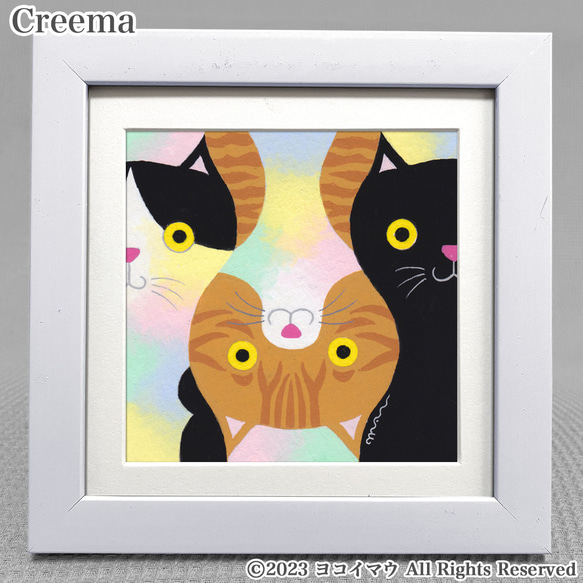猫　ハチワレ　白黒　イラスト　絵画　七宝焼　七宝アート　七宝絵画　額縁 版画「ハチワレ猫」 版画 takeshiro painting 通販 17967374