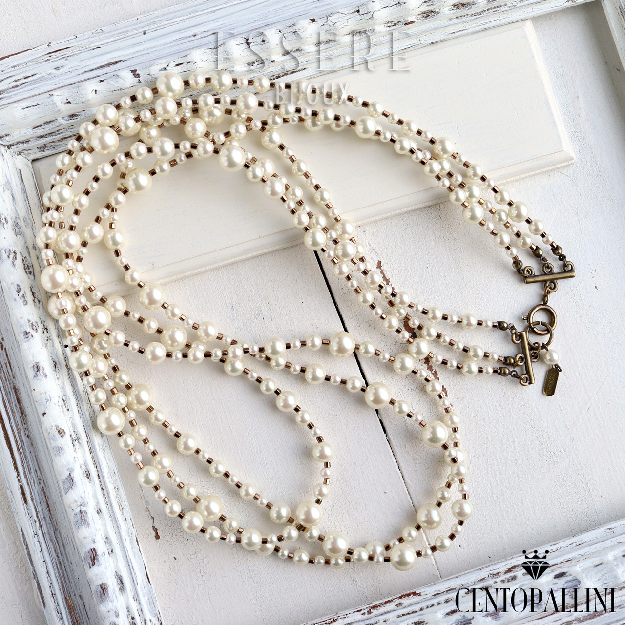 3連パールネックレス、さまざまな大きさのパールのロングネックレス、不揃いのパールの３連ネックレス