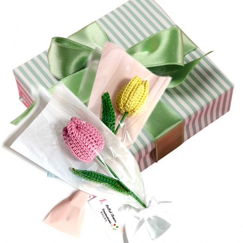 チューリップA 1本入り花束 枯れない花 かぎ針編み 入園入学 卒業 母