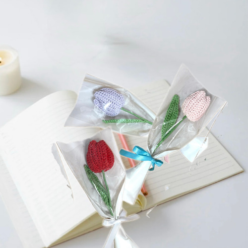 チューリップA 1本入り花束 枯れない花 かぎ針編み 入園入学 卒業 母