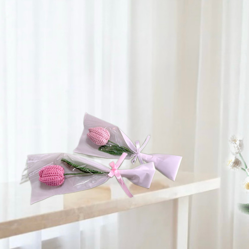 チューリップA 1本入り花束 枯れない花 かぎ針編み 入園入学 卒業 母