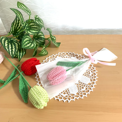 チューリップ　1本入りラッピング　編みぐるみ　枯れない花　かぎ針編み　プレゼント　受注製作 8枚目の画像