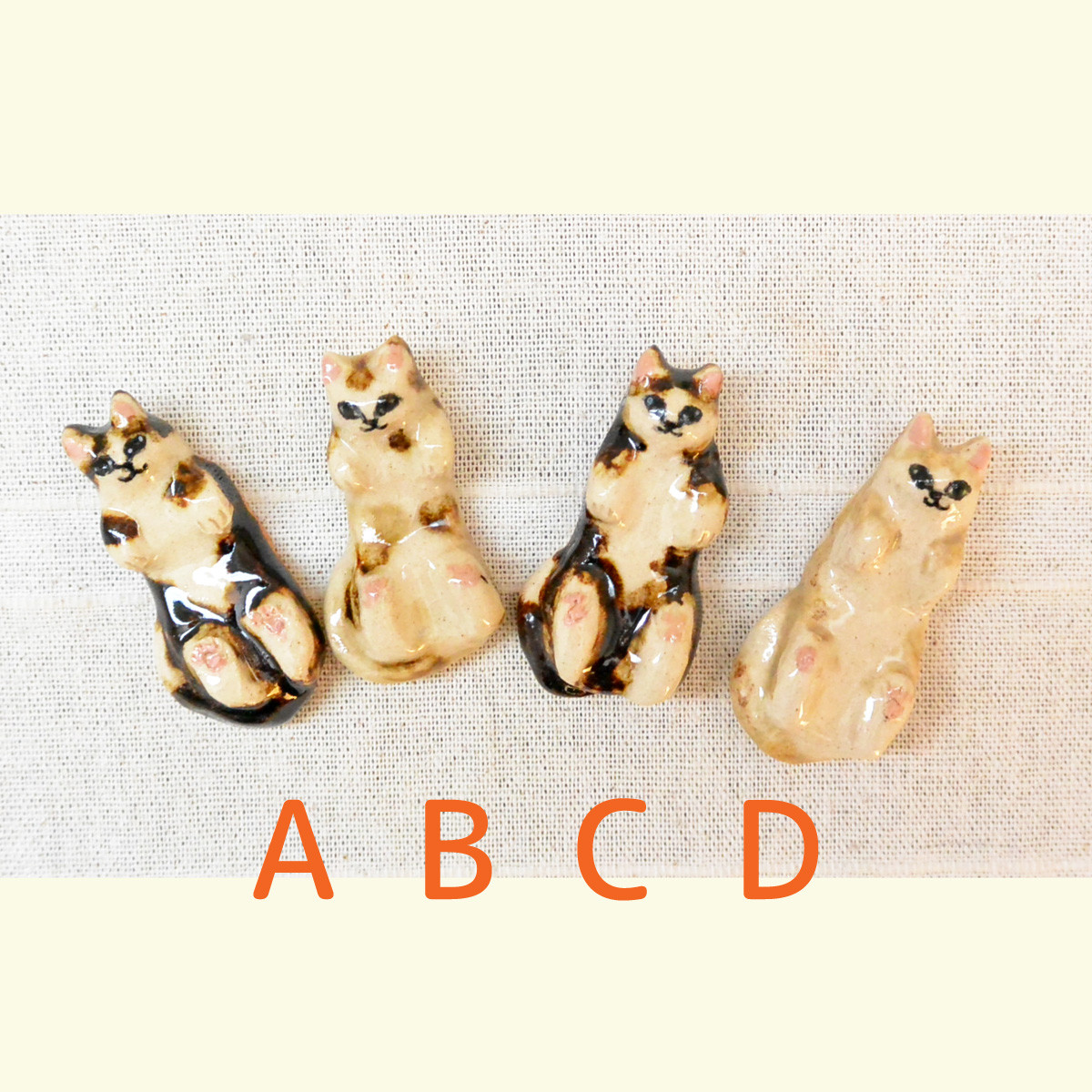 ネコ箸置き『1個』 仰向け 猫 茶色・ベージュ・白 手作り陶芸