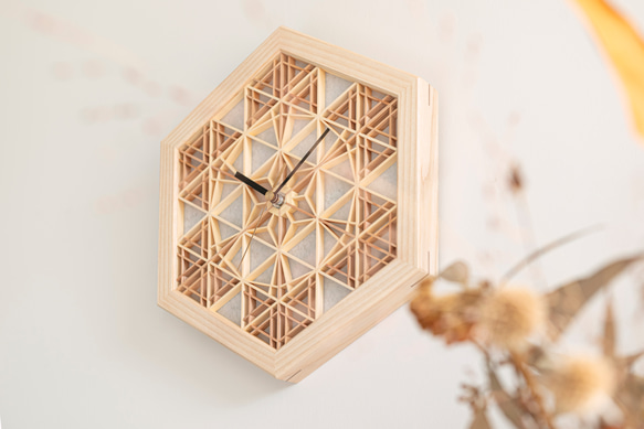 ＊組子細工の掛け時計＊　天然木　無塗装 2枚目の画像