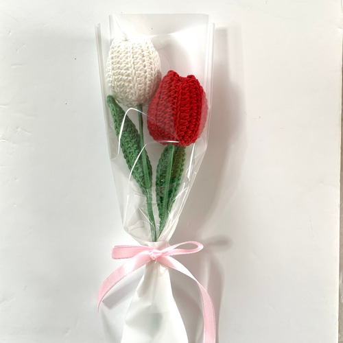 チューリップA 2本入りラッピング 編みぐるみ 枯れない花 かぎ針編み