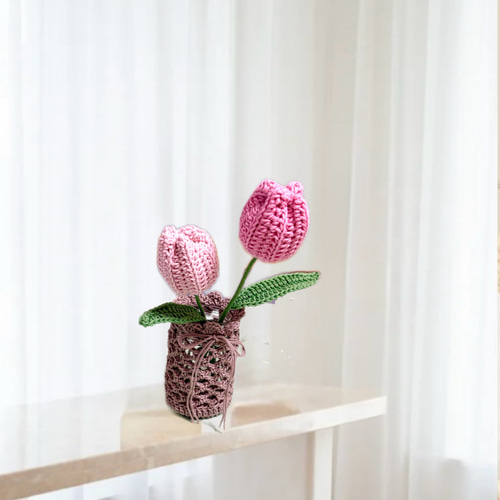 チューリップA 2本入り花束 枯れない花 かぎ針編み 入園入学 卒業 母