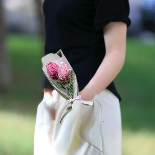 チューリップA 2本入り花束 枯れない花 かぎ針編み 入園入学 卒業 母