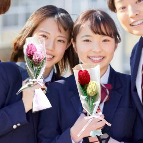 チューリップA 2本入り花束 枯れない花 かぎ針編み 入園入学 卒業 母