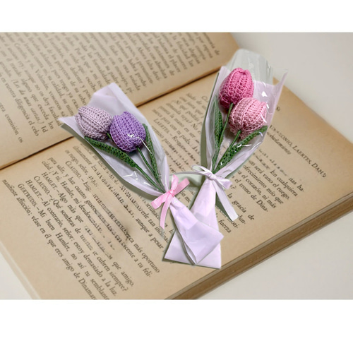 チューリップA 2本入り花束 枯れない花 かぎ針編み 入園入学 卒業 母