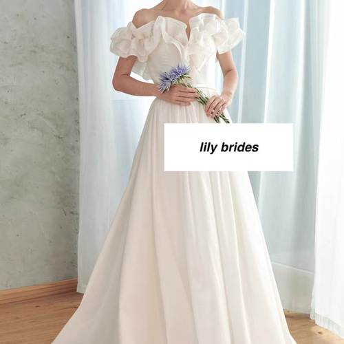 フリル オフショルダー 二次会 前撮り ウェディングドレス（WD242063  