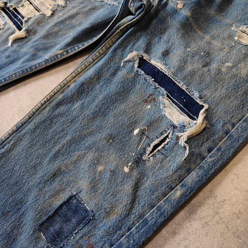 リメイクデニム　Levi's 501 USA デニムカバー Levi's - 希少 LEVI'S USA製 90s 501XX 和柄 リメイク デニム