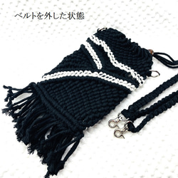 マクラメ編み白黒ショルダー・ポシェット（携帯・小物入れ） 1枚目の画像