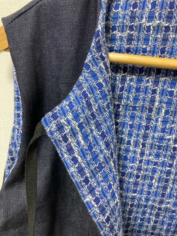 岡山デニム　ツイード   春　ベスト　コットン　綿　自然素材　デニム　ジレ　リボン　ブルー 4枚目の画像