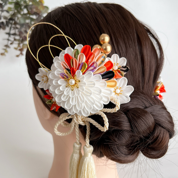 和装美を引き立てる 成人式 七五三 結婚式 髪飾り【レトロフラワー赤
