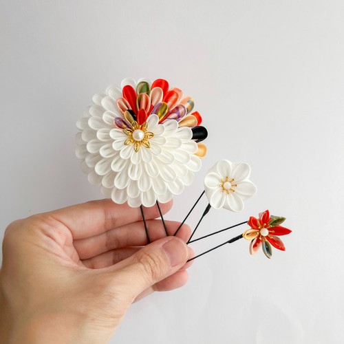 和装美を引き立てる 成人式 七五三 結婚式 髪飾り【レトロフラワー赤