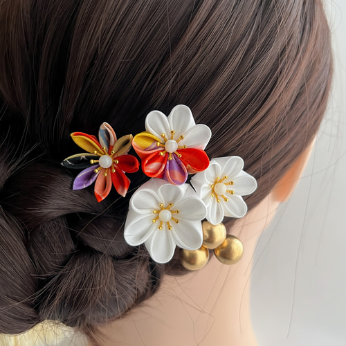 和装美を引き立てる 成人式 七五三 結婚式 髪飾り【レトロフラワー赤