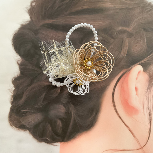 水引髪飾り コサージュ 入学式 卒園式にも ベージュ 和装髪飾り 着物の