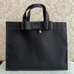 ワントーンでお上品♡ ステッチリボンバッグ A4サイズ 横型 セレモニー