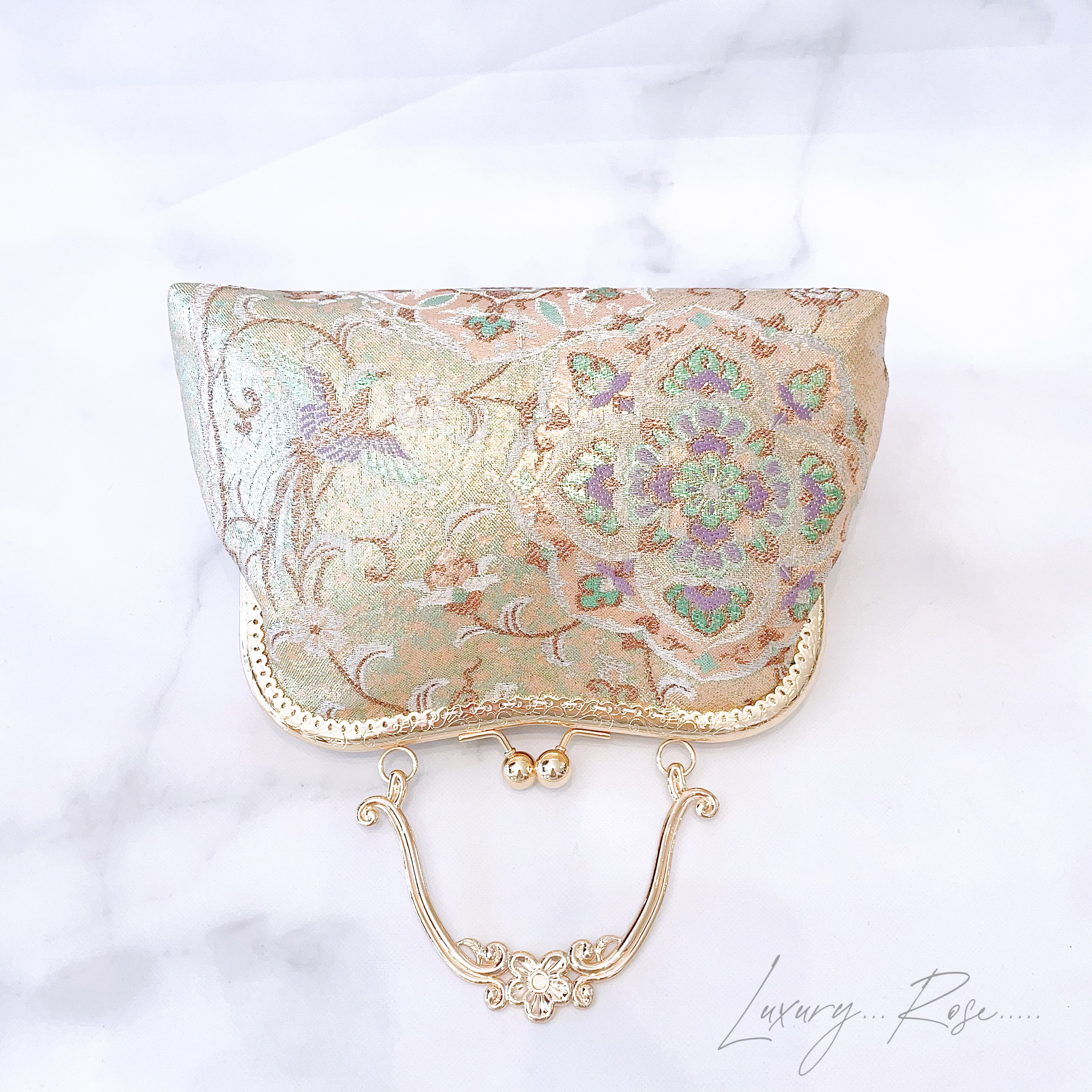 見本と柄変わります！！♡煌彩箔♡佐賀錦プラチナ帯ゴールド口金♡高級フォーマルバッグ帯地バッグ　パーティーバッグ