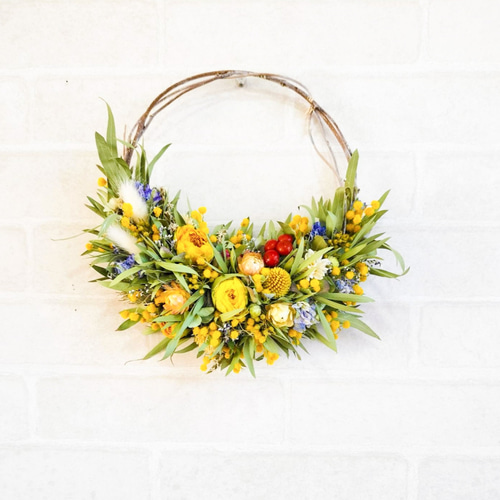 特集掲載】ミモザ 黄色のバラ ハーフリース ドライフラワー 2way 春色  