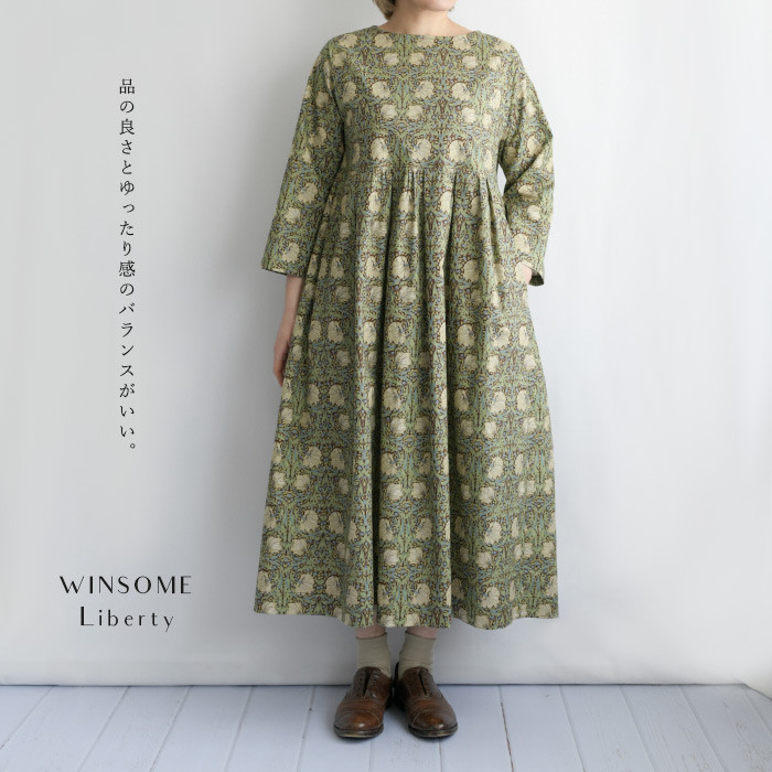 ウィリアムモリス ＜PINPERNELピンパネル ＞タック ギャザーコットン ロング ワンピース＜CAROLA-MPP＞